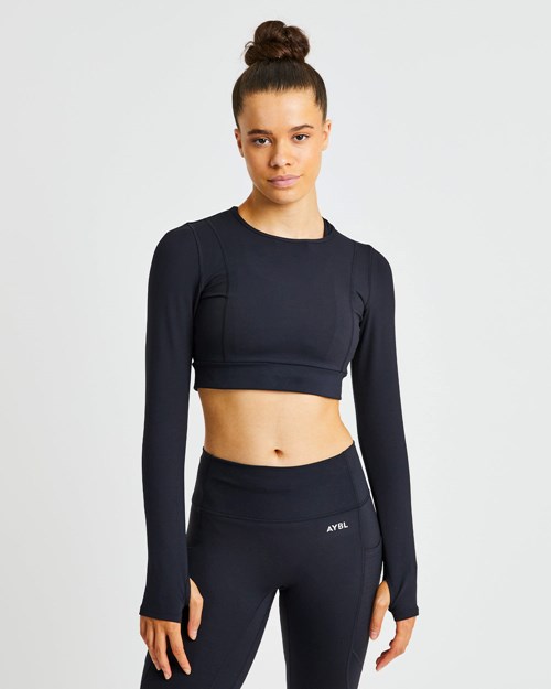 AYBL Pace Long Sleeve Crop Top Negras | YVADQ1394