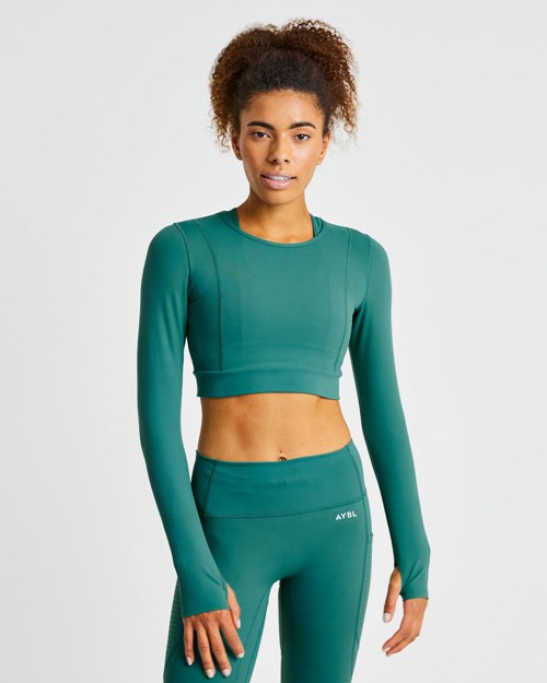 AYBL Pace Long Sleeve Crop Top Verde Oscuro | BRZNP8147