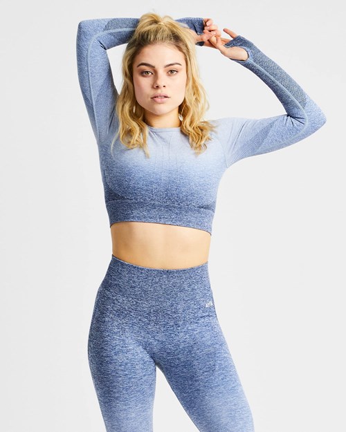 AYBL Pulse Ombré Seamless Long Sleeve Crop Top Azul Marino | DJYCL9765