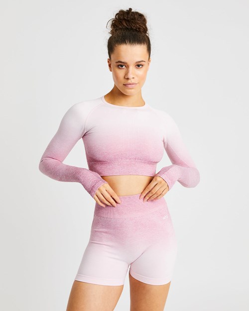 AYBL Pulse Ombré Seamless Long Sleeve Crop Top Rosas | MOPVQ6782