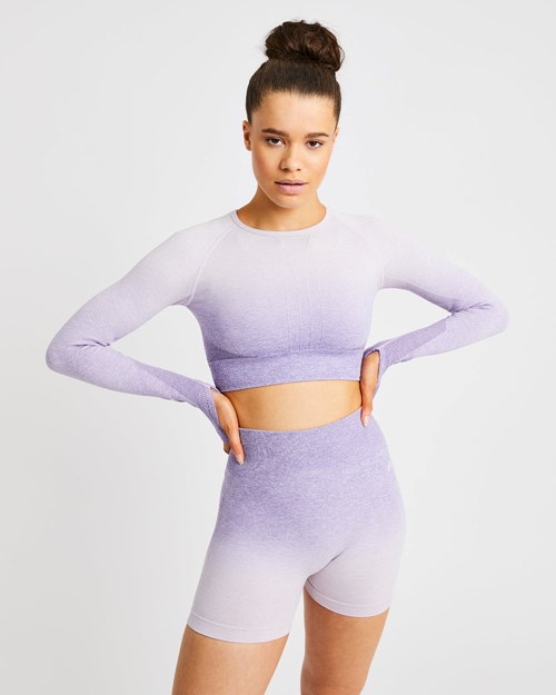 AYBL Pulse Ombré Seamless Long Sleeve Crop Top Lilac | MSFLN0832