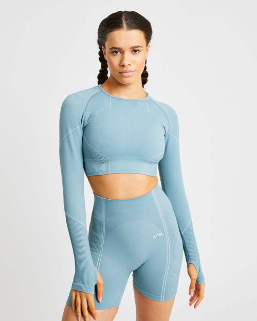 AYBL Reflex Seamless Long Sleeve Crop Top Teal | AZRDH2031