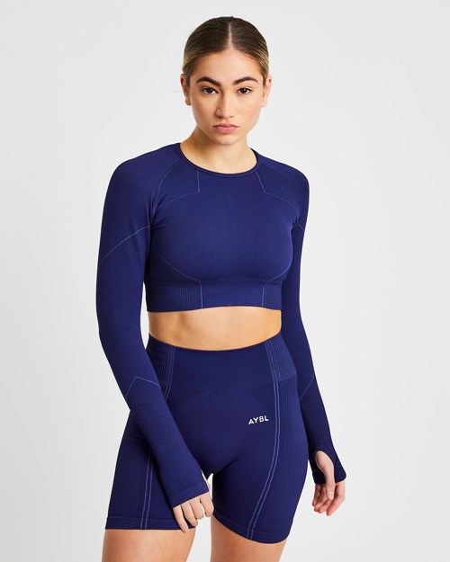 AYBL Reflex Seamless Long Sleeve Crop Top Azul Real Azules | SDGPI5601