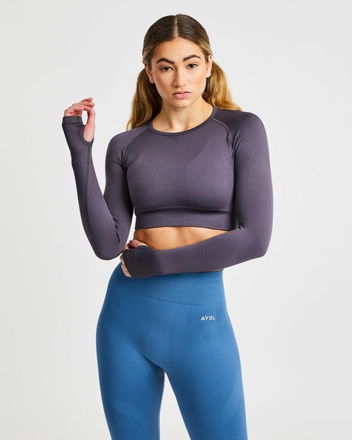 AYBL Reform Seamless Long Sleeve Crop Top Charcoal | HVGBT4310