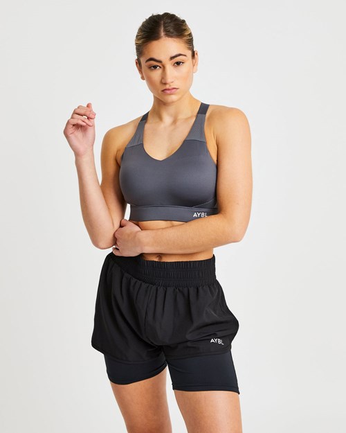 AYBL Sportive Open Back Sports Bra Charcoal | SWQCV6248