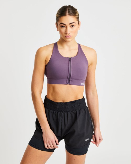 AYBL Sportive Zip Up Sports Bra Moradas | DTMCV9280