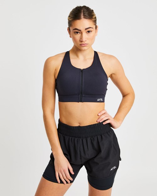 AYBL Sportive Zip Up Sports Bra Negras | EPRKY0452