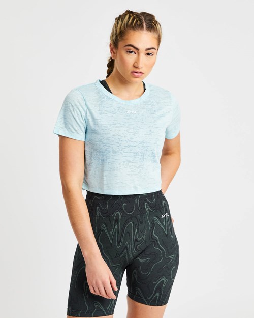 AYBL Velocity Crop T Shirt Azules | YOVCN8170