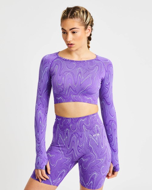 AYBL Velocity Seamless Long Sleeve Crop Top Moradas | DRTOV2176