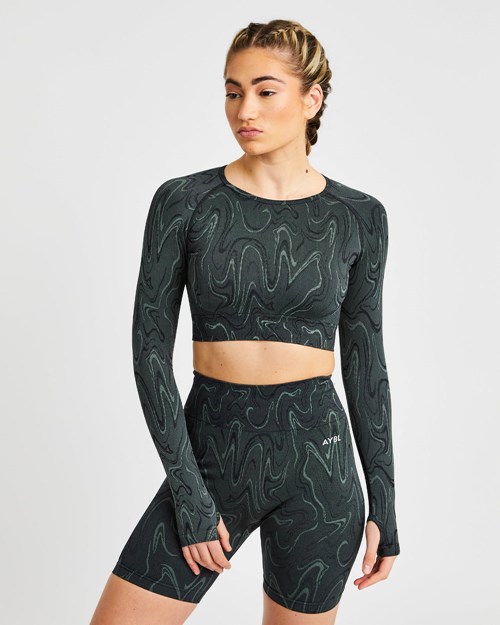 AYBL Velocity Seamless Long Sleeve Crop Top Negras | FISBM4352