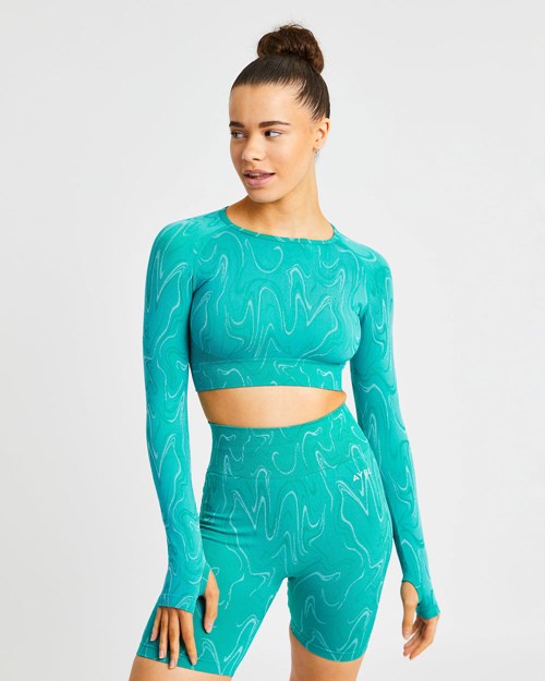 AYBL Velocity Seamless Long Sleeve Crop Top Turquesa | ISWHB3067