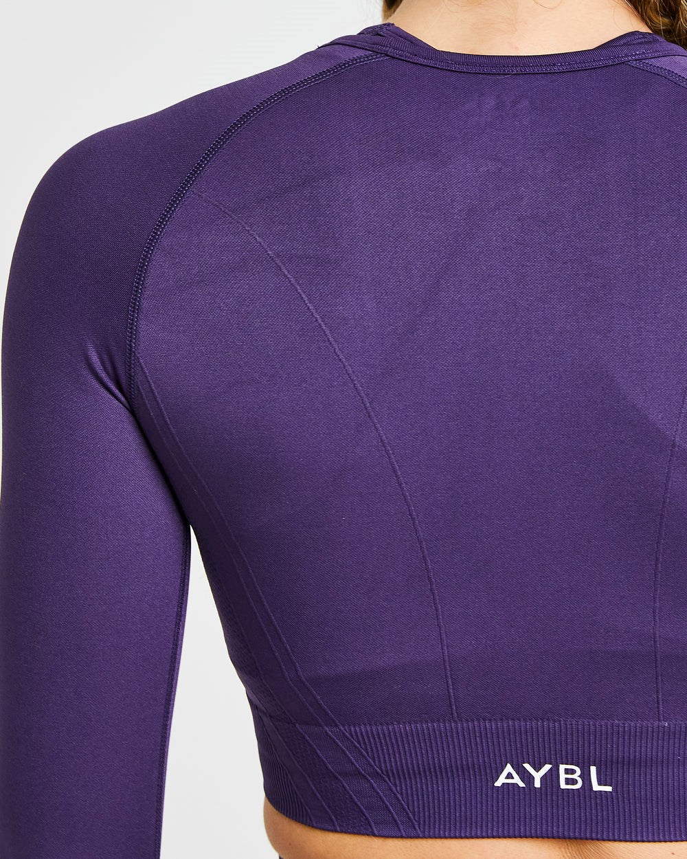 AYBL Balance V2 Seamless Long Sleeve Crop Top Moradas | BQHAZ0237