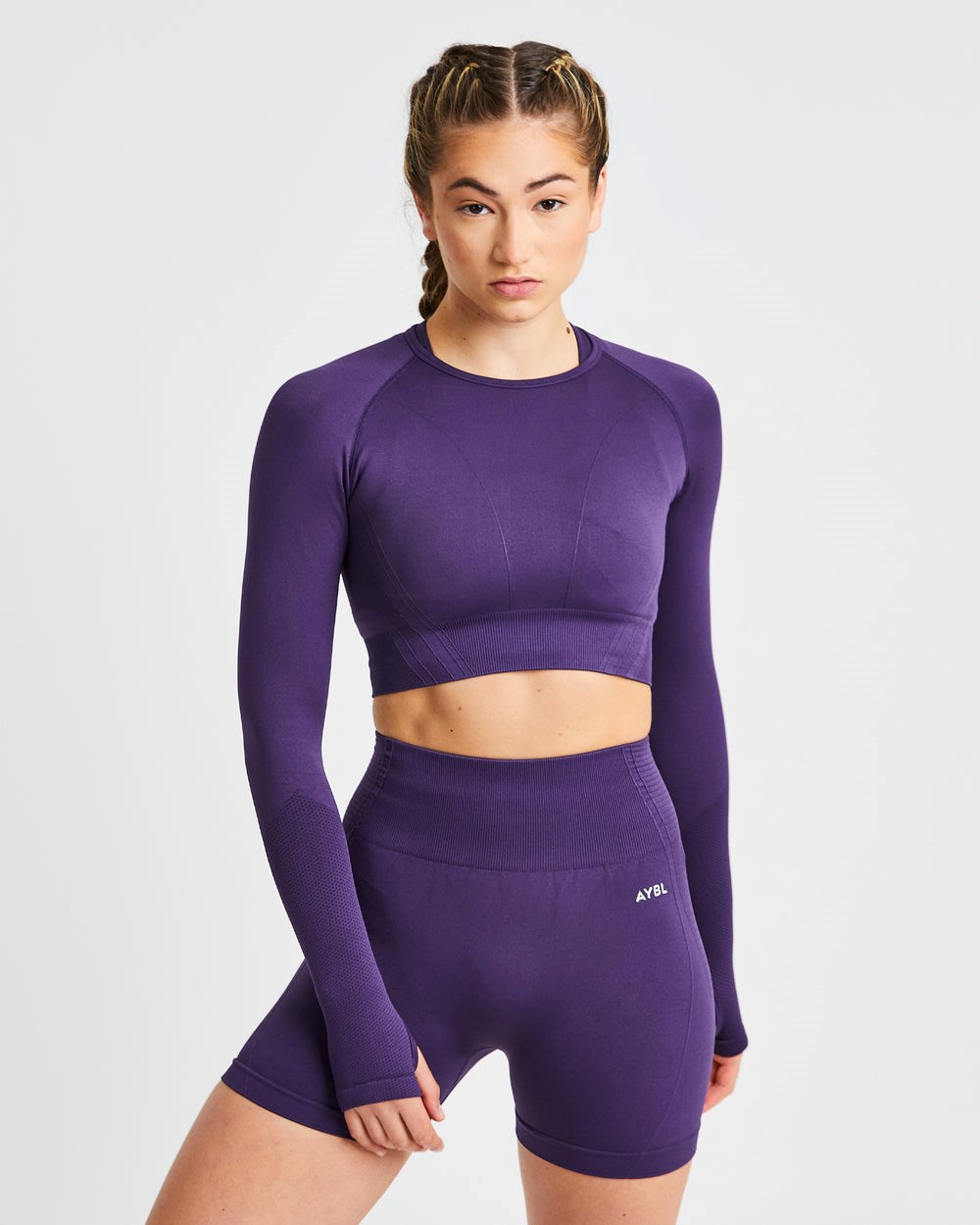 AYBL Balance V2 Seamless Long Sleeve Crop Top Moradas | BQHAZ0237