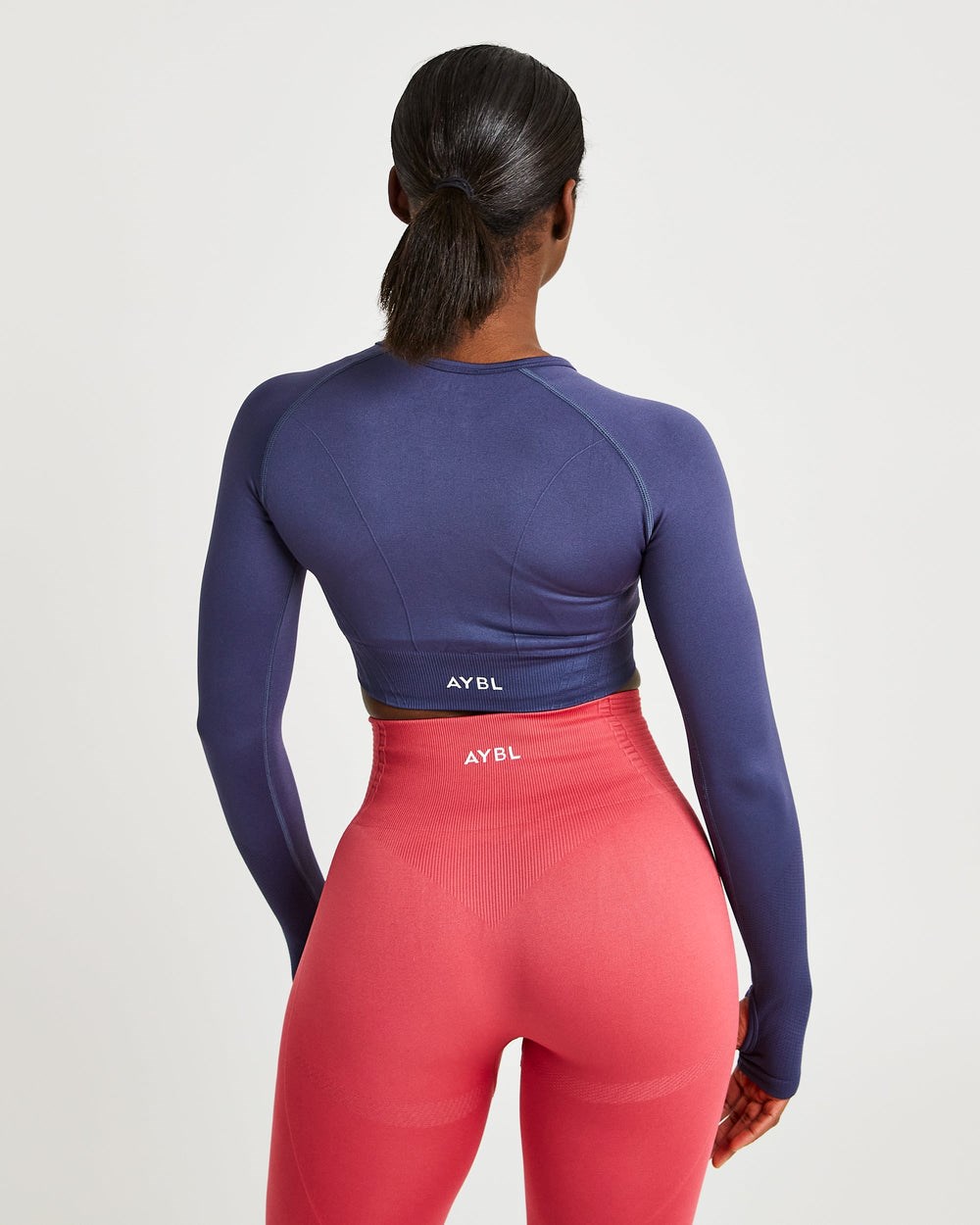 AYBL Balance V2 Seamless Long Sleeve Crop Top Azul Marino Azules | BUXGY4153