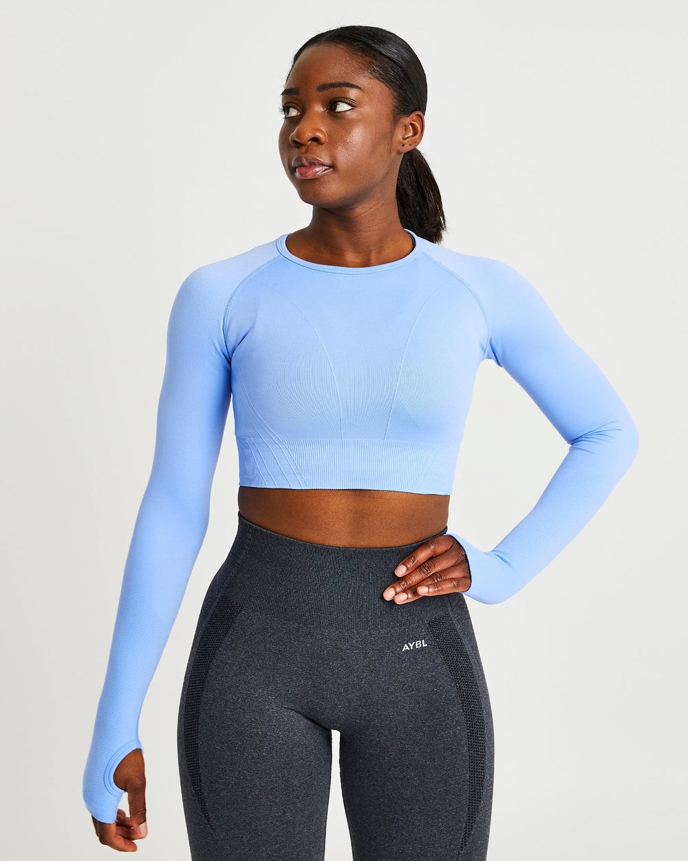 AYBL Balance V2 Seamless Long Sleeve Crop Top Azules | CIKHX3904