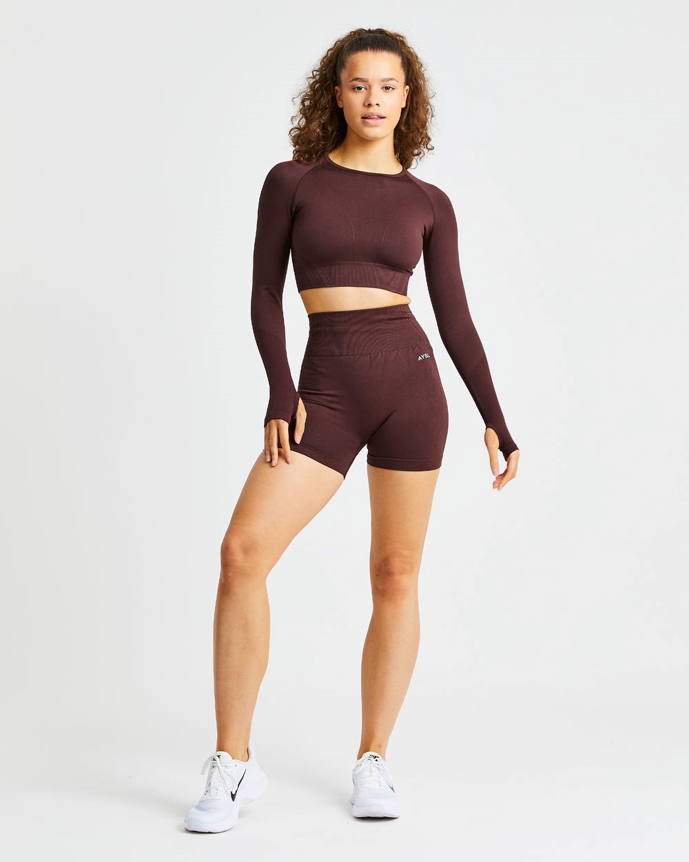 AYBL Balance V2 Seamless Long Sleeve Crop Top Chocolate Marrones | DULWA4753