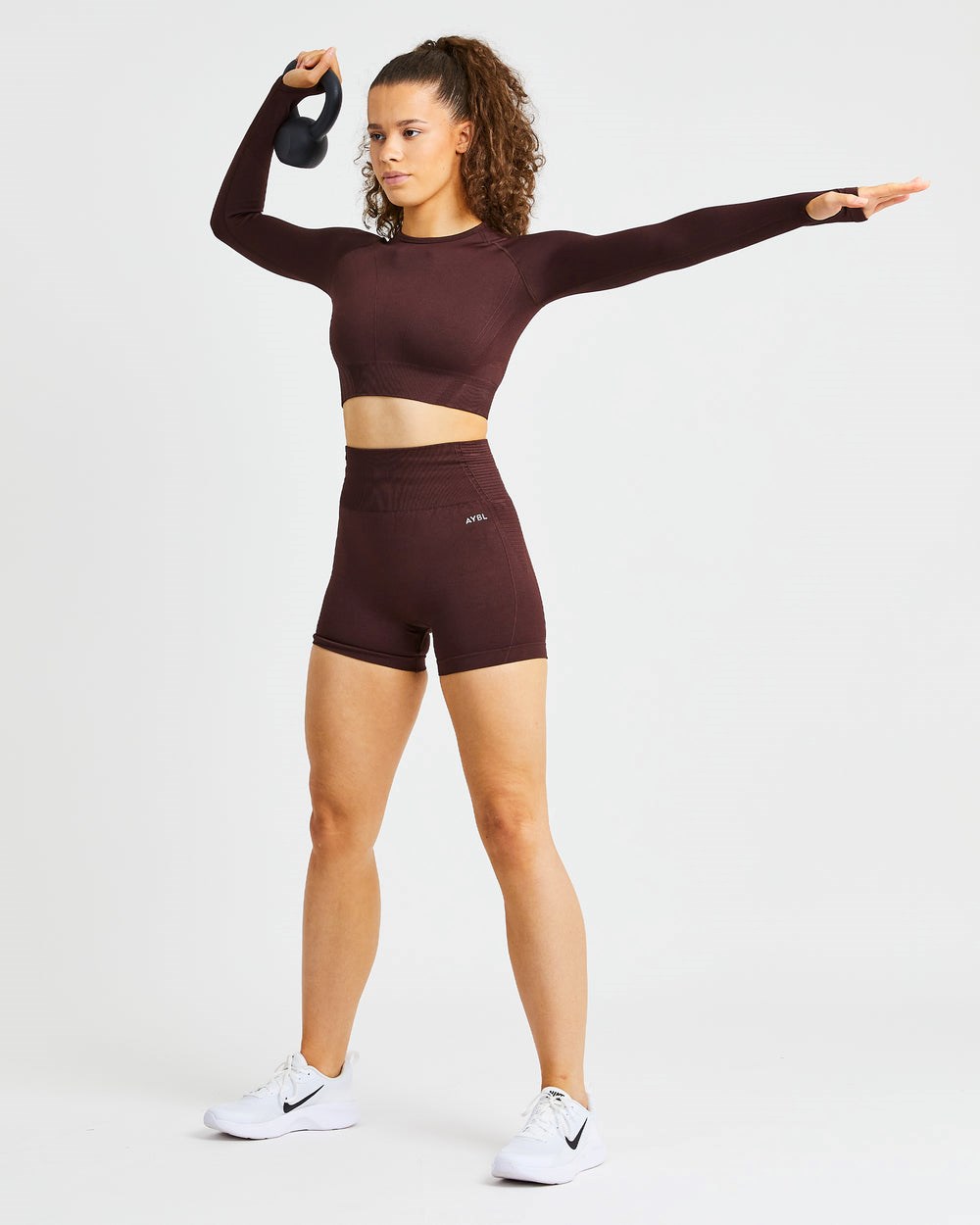 AYBL Balance V2 Seamless Long Sleeve Crop Top Chocolate Marrones | DULWA4753