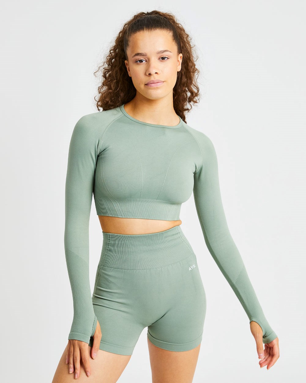 AYBL Balance V2 Seamless Long Sleeve Crop Top Verde Oliva Verde | IPYRQ9258