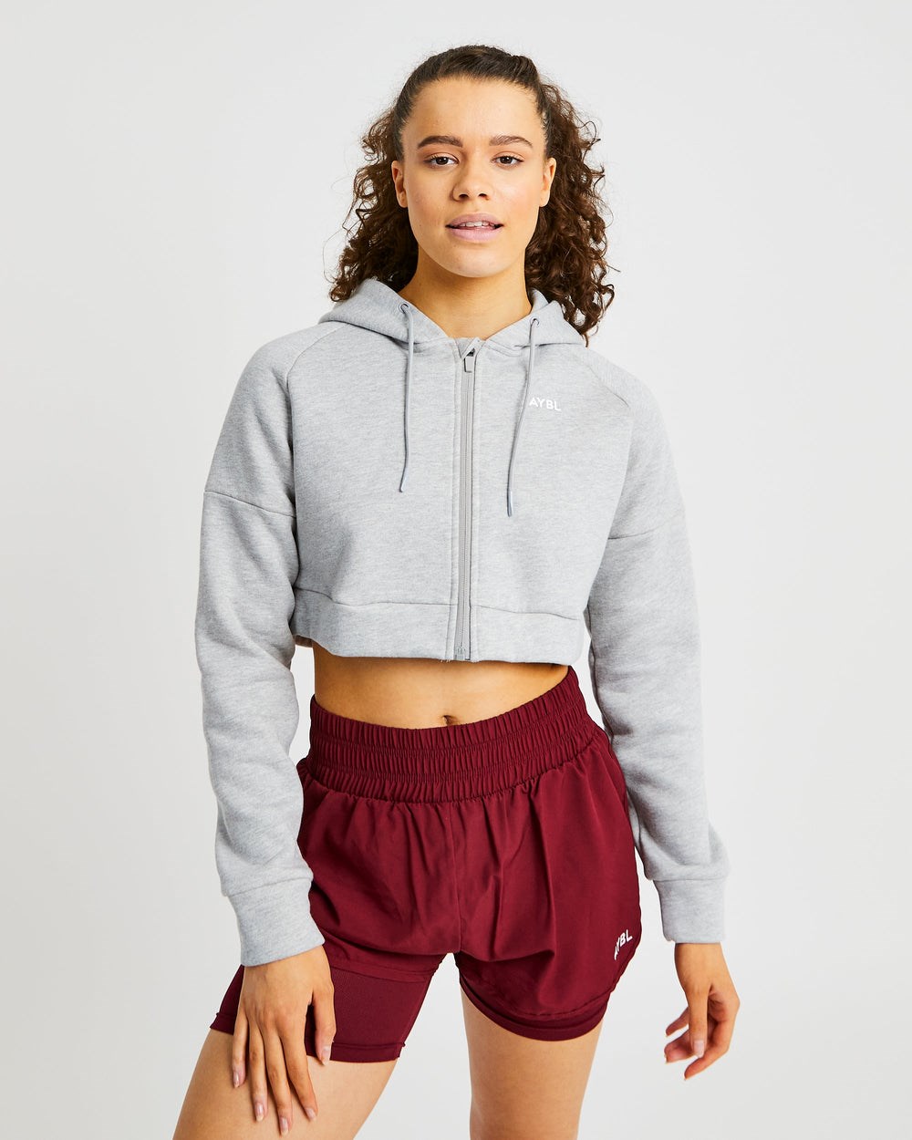 AYBL Beyond Crop Zip Hoodie Gris | WCMGJ5309