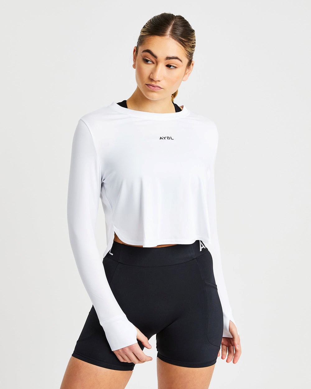 AYBL Define Long Sleeve Crop T Blancas | AWJZV6270