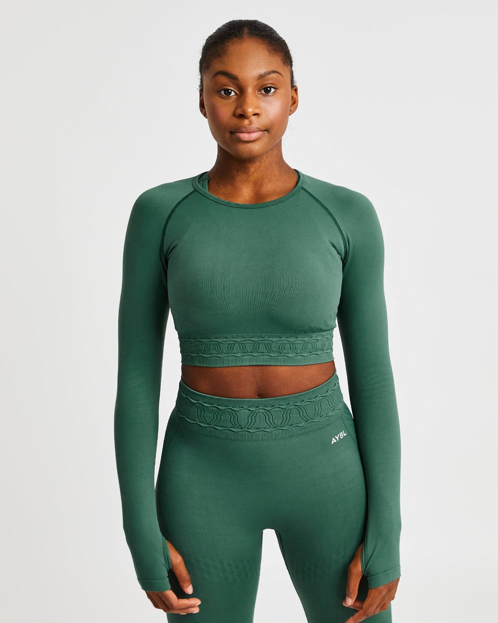 AYBL Elevate Seamless Long Sleeve Crop Top Verde | BDGPK7981