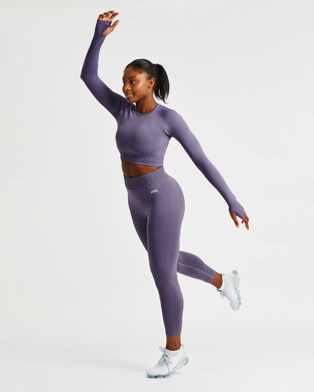 AYBL Elevate Seamless Long Sleeve Crop Top Moradas | DSRLC2147