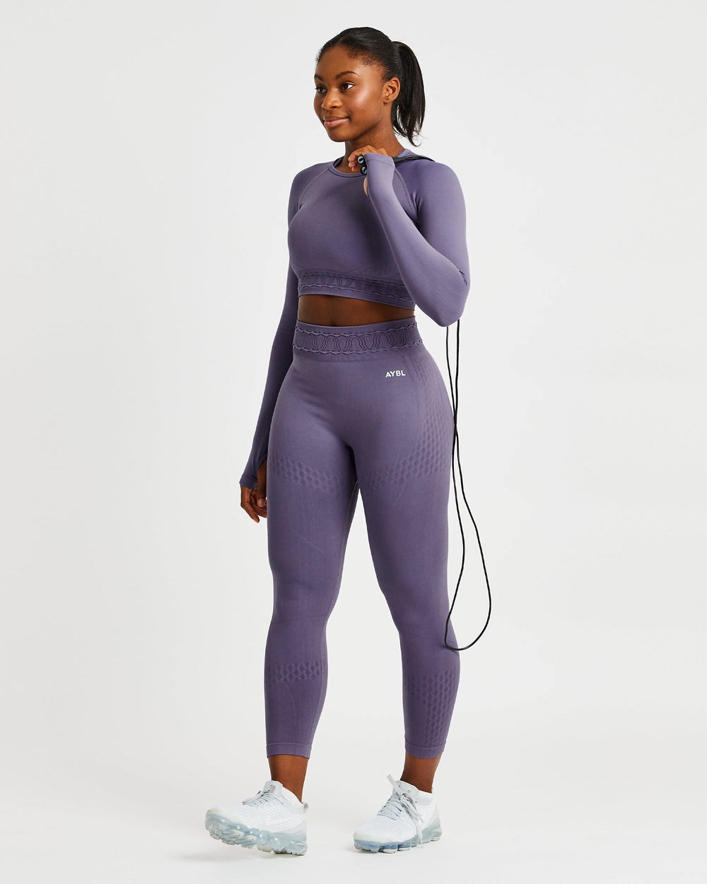 AYBL Elevate Seamless Long Sleeve Crop Top Moradas | DSRLC2147