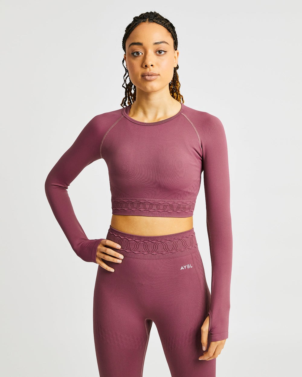 AYBL Elevate Seamless Long Sleeve Crop Top Rosas | IRHLV3927