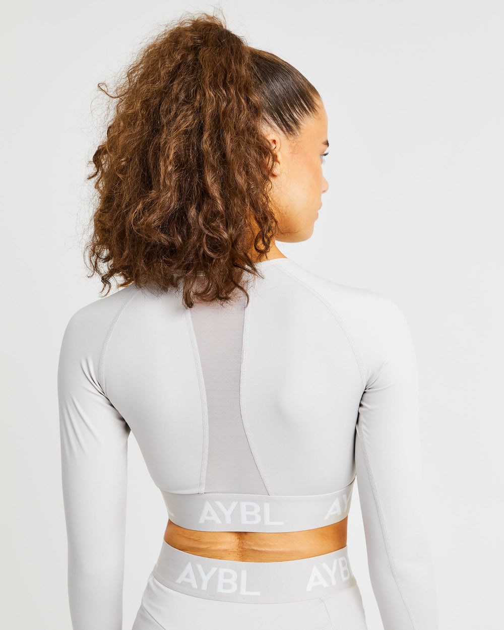 AYBL Entrenamiento Long Sleeve Crop Top Beige | FRWKQ4158