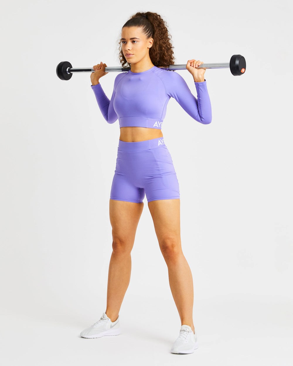 AYBL Entrenamiento Long Sleeve Crop Top Moradas | FXPUM2951