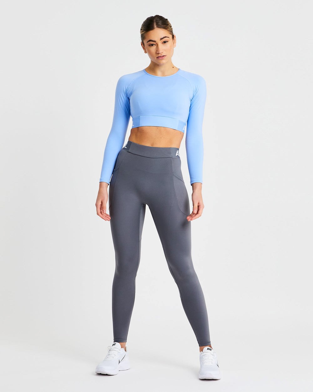 AYBL Entrenamiento Long Sleeve Crop Top Azules | JZLXW2685