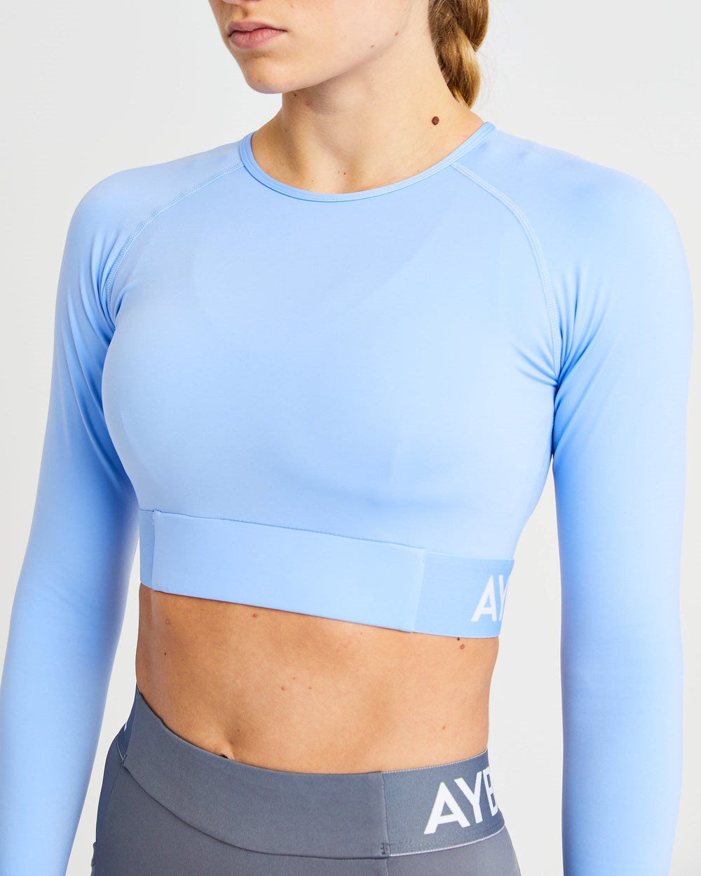 AYBL Entrenamiento Long Sleeve Crop Top Azules | JZLXW2685