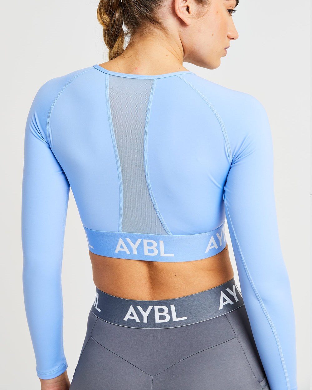 AYBL Entrenamiento Long Sleeve Crop Top Azules | JZLXW2685