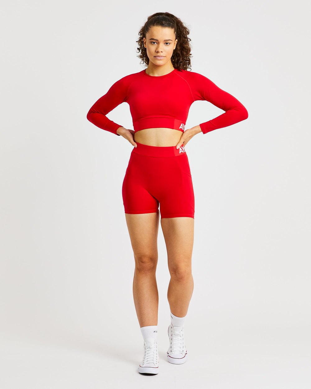 AYBL Entrenamiento Long Sleeve Crop Top Rojas | LPKYG3942