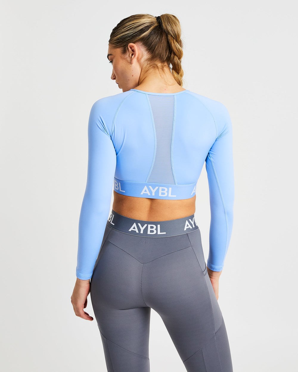 AYBL Entrenamiento Long Sleeve Crop Top Azules | PLSQX1750