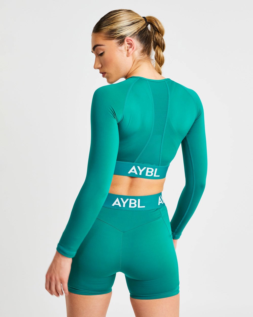 AYBL Entrenamiento Long Sleeve Crop Top Teal | RAVZT8421