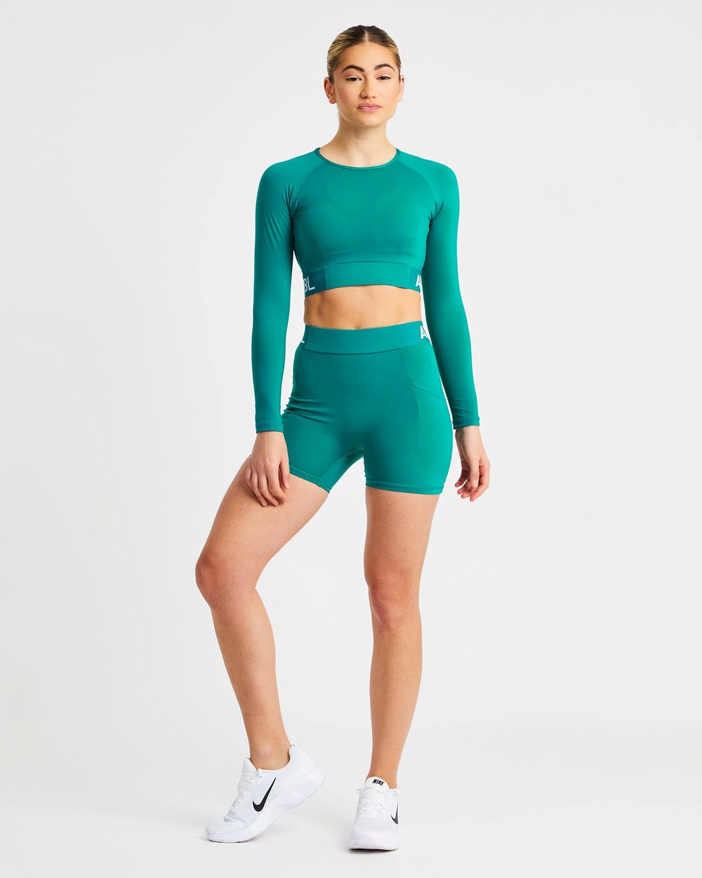 AYBL Entrenamiento Long Sleeve Crop Top Teal | RAVZT8421