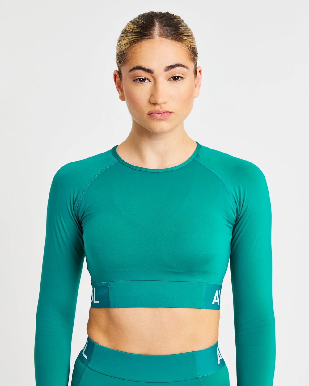 AYBL Entrenamiento Long Sleeve Crop Top Teal | RAVZT8421