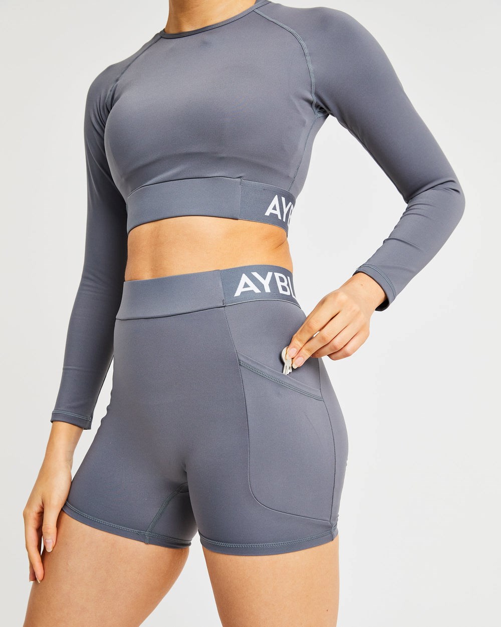 AYBL Entrenamiento Long Sleeve Crop Top Gris | REDCK9872