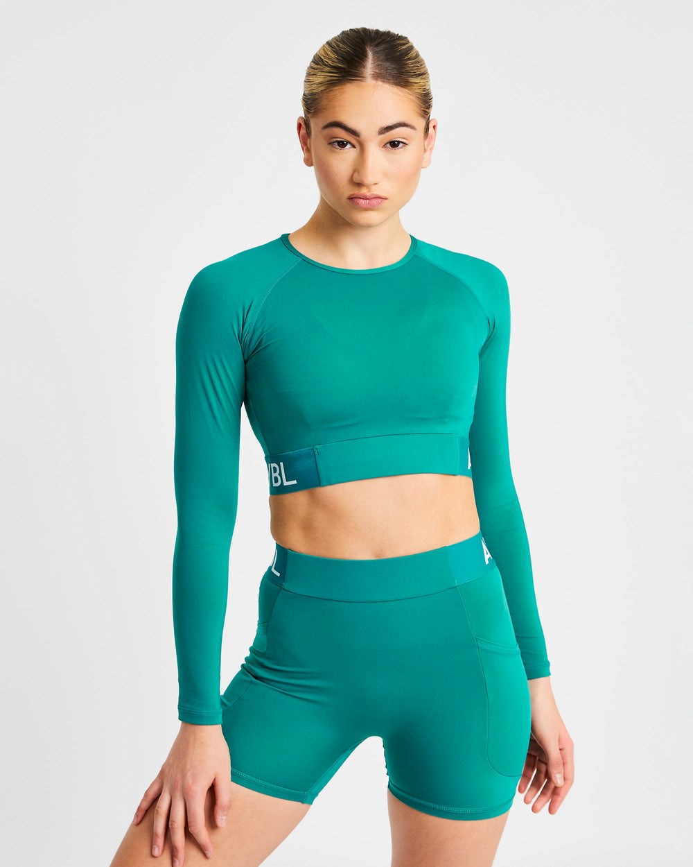 AYBL Entrenamiento Long Sleeve Crop Top Teal | RJVKF9502