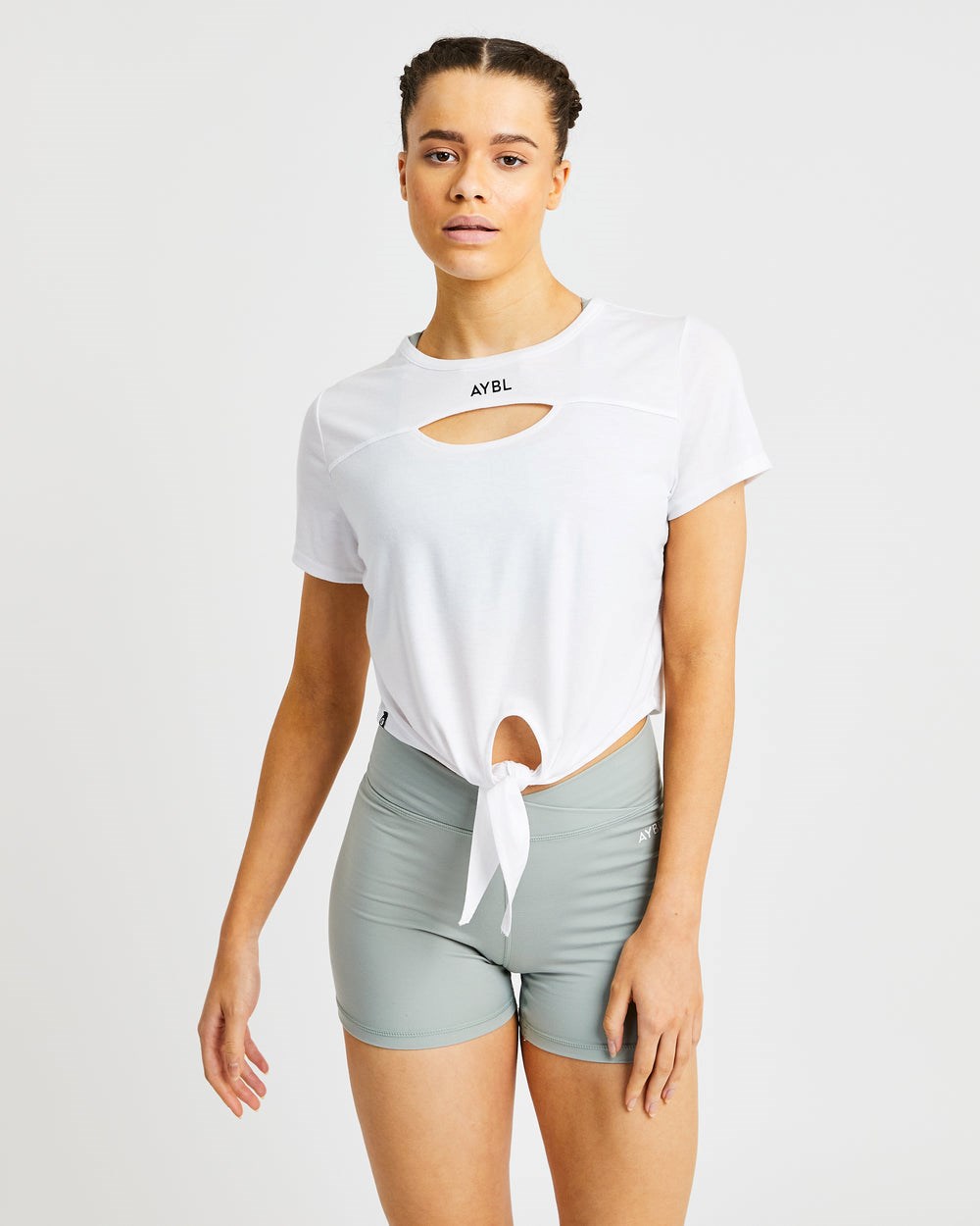 AYBL Essence Tie Front T Shirt Blancas | CPVXL9830