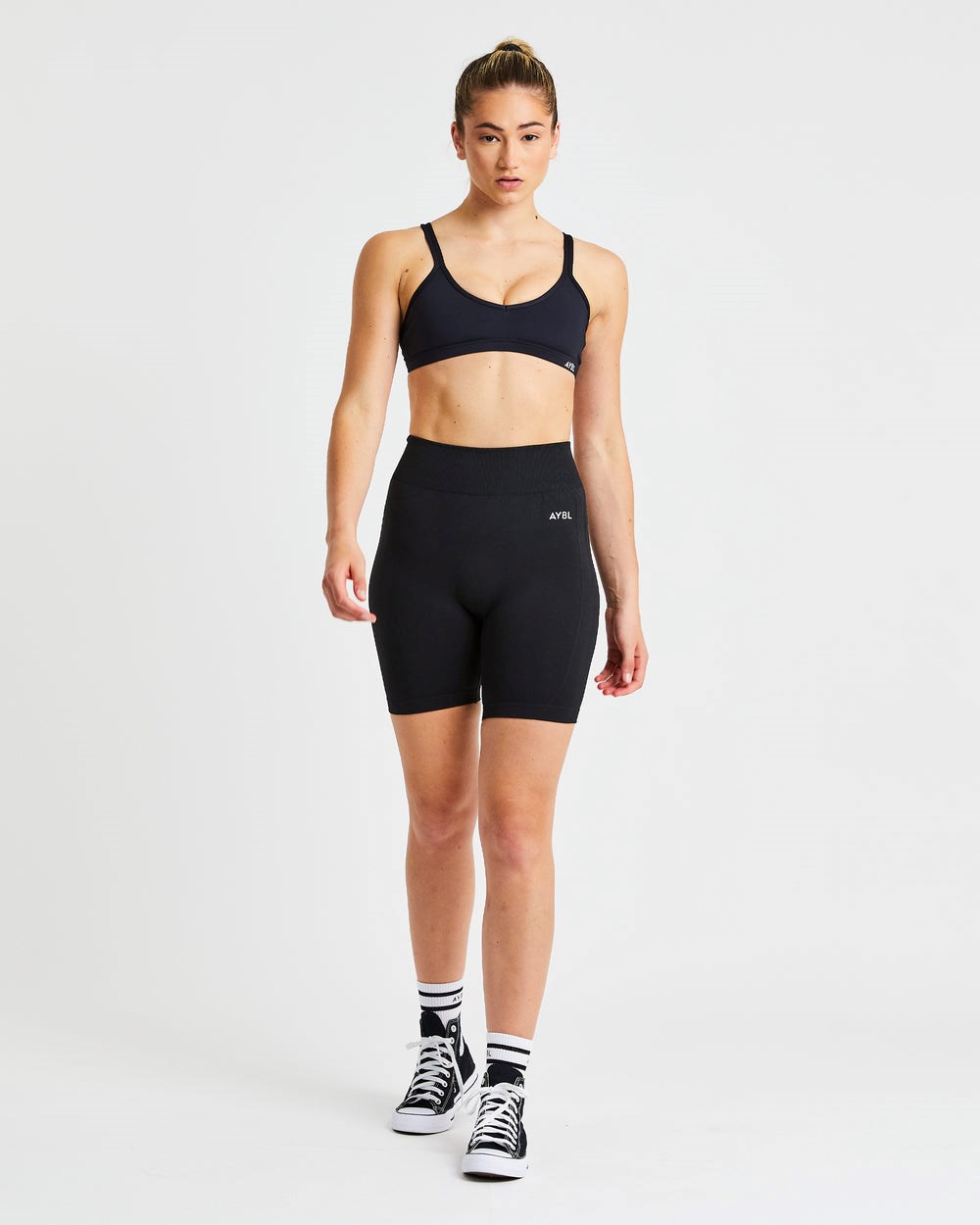 AYBL Essential Tiras Sports Bra Negras | JBEGZ7934