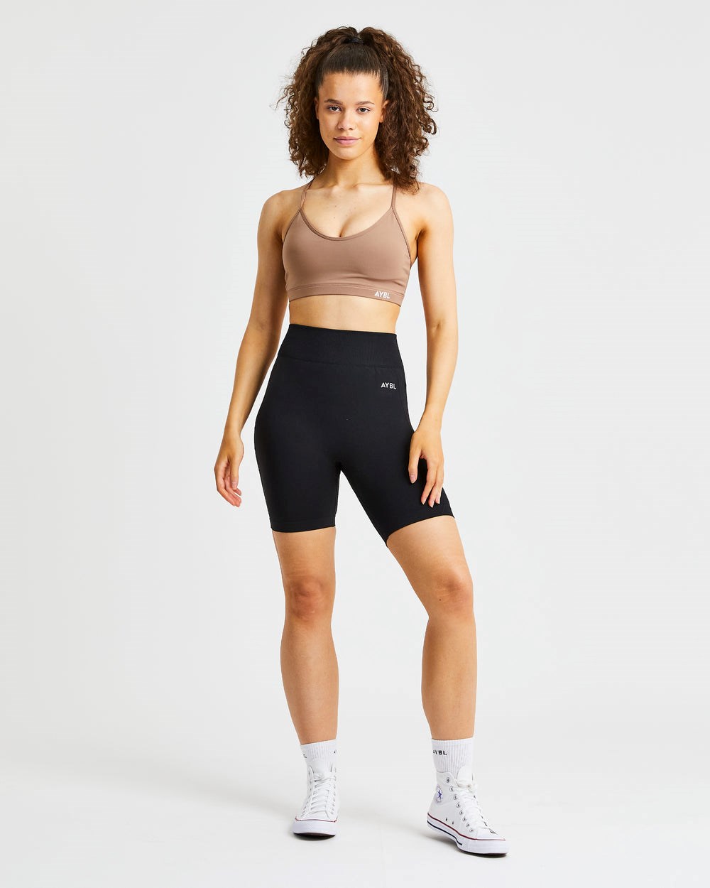 AYBL Essential V Neck Sports Bra Marrones | RSEIV4869