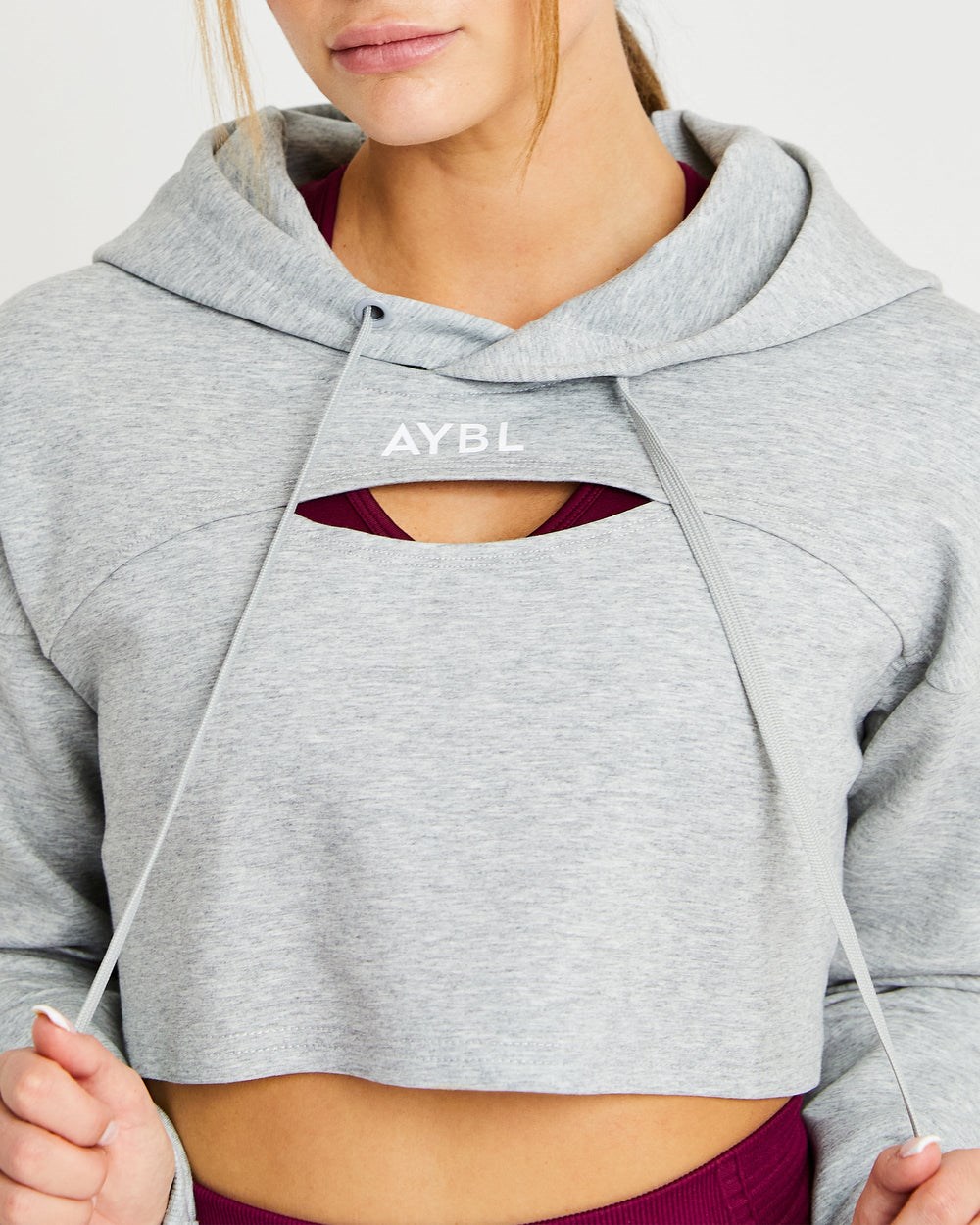 AYBL Everyday Cutout Crop Hoodie Gris | QXWNZ2367