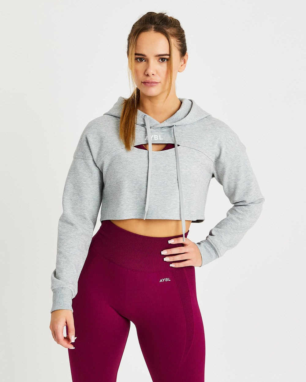 AYBL Everyday Cutout Crop Hoodie Gris | QXWNZ2367