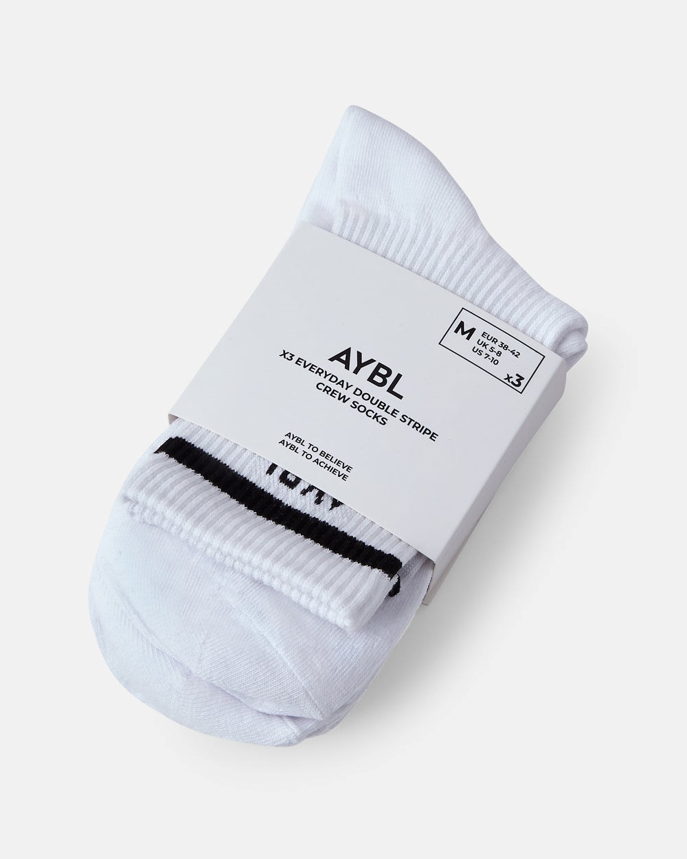 AYBL Everyday Double Stripe Crew Socks (3 Pack) Blancas | IYSRA5098