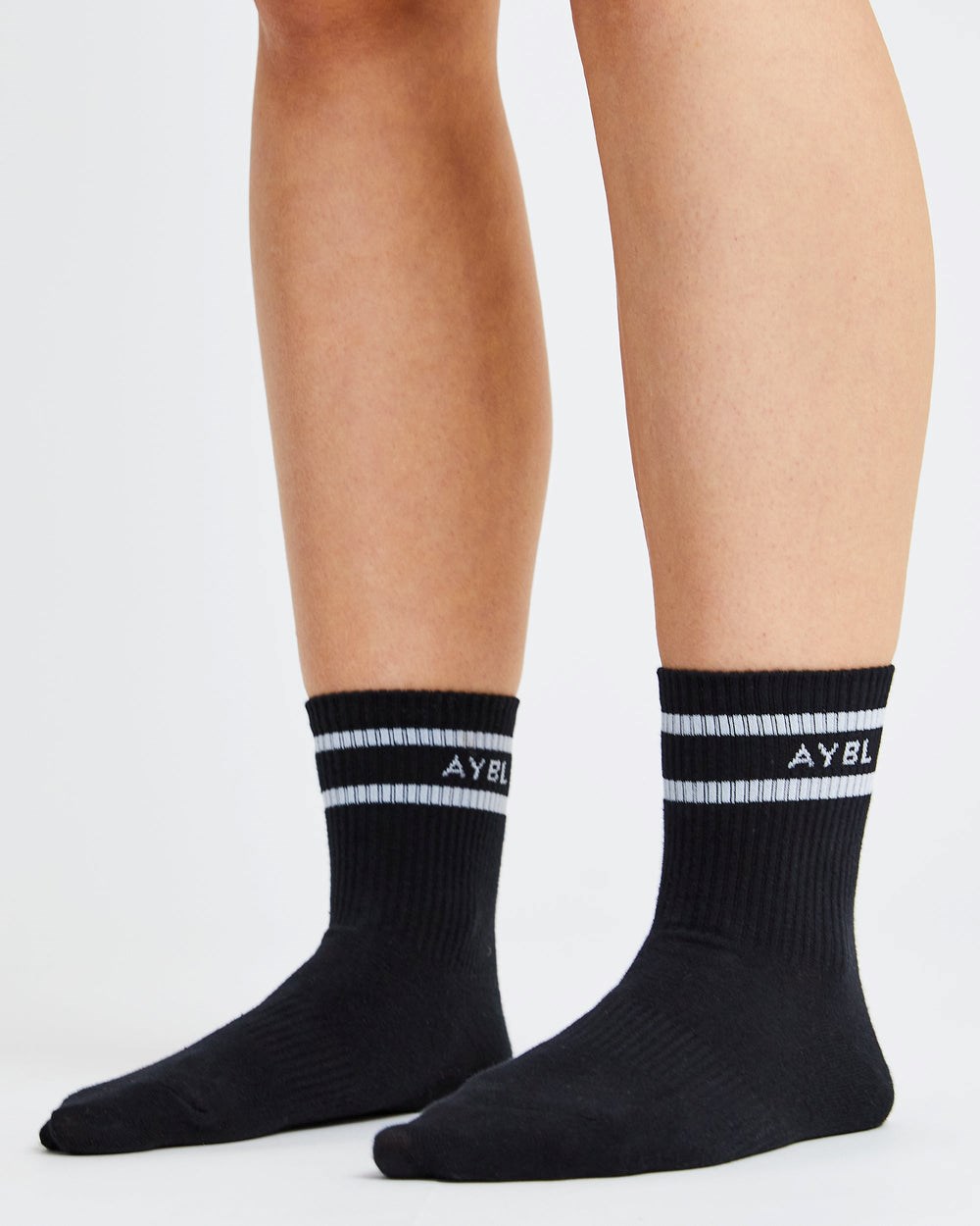 AYBL Everyday Double Stripe Crew Socks (3 Pack) Negras | KWLVB8954