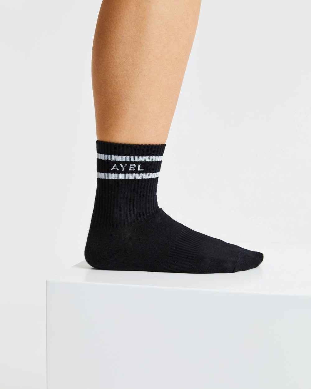 AYBL Everyday Double Stripe Crew Socks (3 Pack) Negras | KWLVB8954