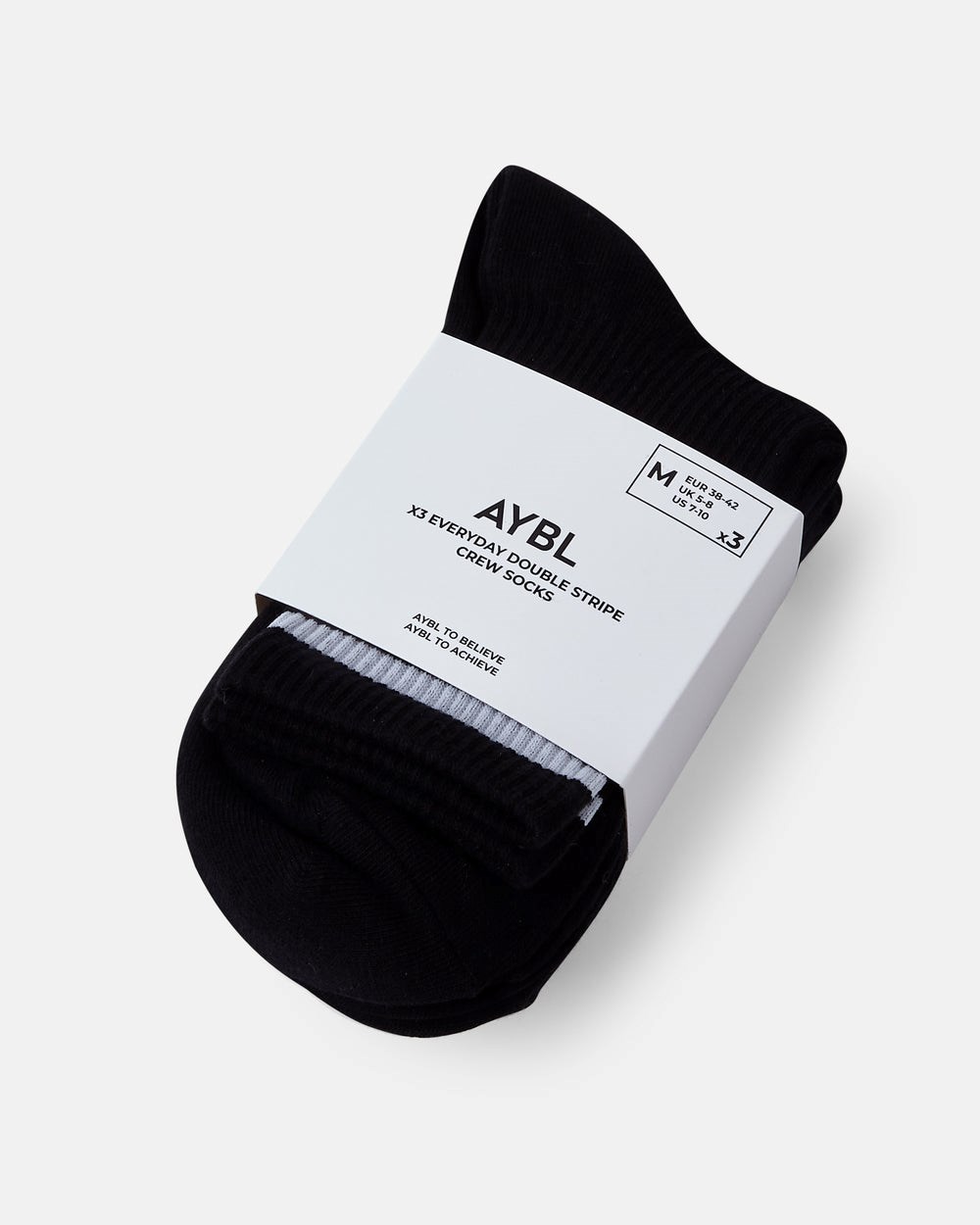 AYBL Everyday Double Stripe Crew Socks (3 Pack) Negras | KWLVB8954