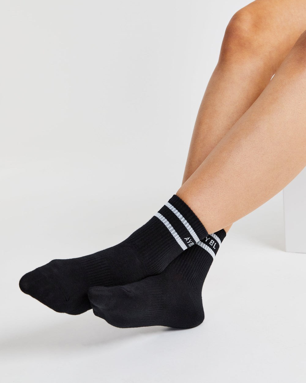 AYBL Everyday Double Stripe Crew Socks (3 Pack) Negras | KWLVB8954